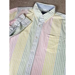 Chaps Striped Button Down Shirt Pastel Colors long Sleeve Casual Mens M Pink